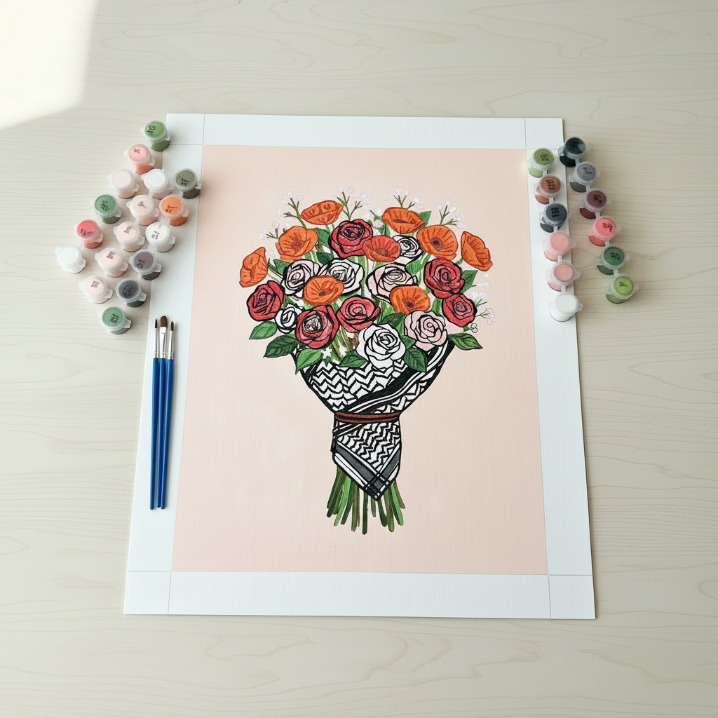 Keffiyeh Flower Bouquet Paint by Numbers - Clean