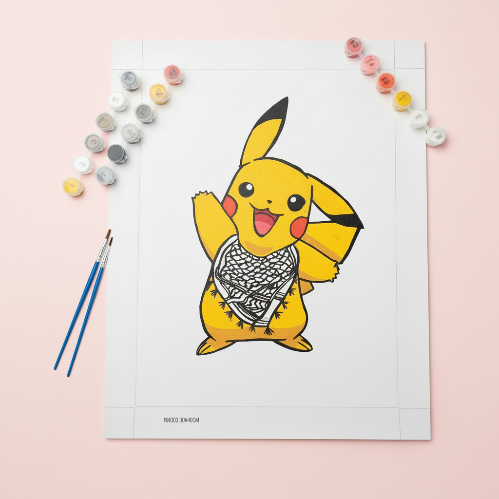 Keffiyeh Pikachu Paint by Numbers Light Pink Background