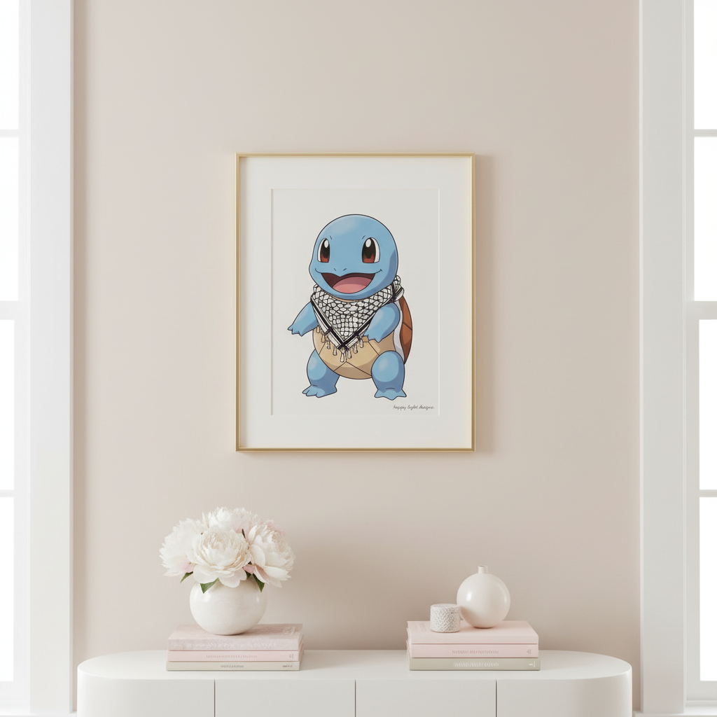 Palestinian Squirtle Art Print as Framed Wall Art