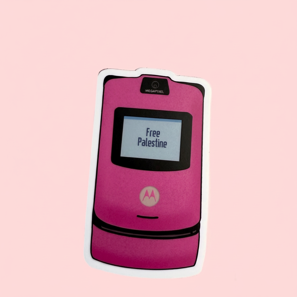 Retro Palestine Sticker with light pink background
